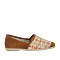 Woman's highfronted shoe in cognac brown suede and multicolored fabric heel 1 - Available sizes:  43