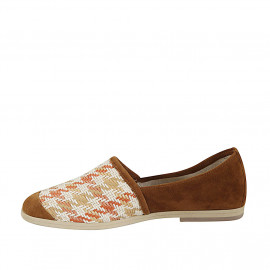 Chaussure pour femmes en daim cognac et tissu multicouleur talon 1 - Pointures disponibles:  43 2