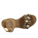 Woman's strap sandal with rhinestones and seashells in beige suede heel 1 - Available sizes:  33