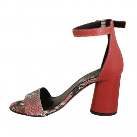 Woman's open shoe with ankle strap in red leather and printed leather heel 7 - Available sizes:  42 2
