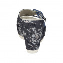 Woman's mules in cornflower blue and laminated blue and silver printed suede wedge heel 10 - Available sizes:  42