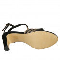Woman's sandal in black suede, bronze laminated leather and transparent net heel 8 - Available sizes:  42, 45