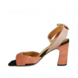 Sandale pour femmes avec boucle en daim rose, nue et noir talon 8 - Pointures disponibles:  42 2