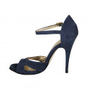 Woman's open shoe with strap in blue suede heel 11 - Available sizes:  31