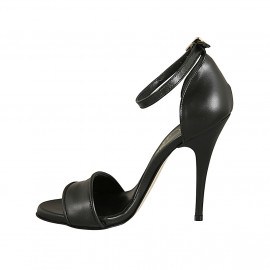 Woman's open shoe with ankle strap and platform in black leather heel 11 - Available sizes:  42 2