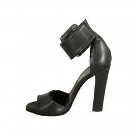 Scarpa aperta da donna con fibbia alla caviglia in pelle nera tacco 11 - Misure disponibili: 42 2