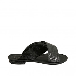 Woman's open mules in black leather and printed patent leather heel 1 - Available sizes:  43