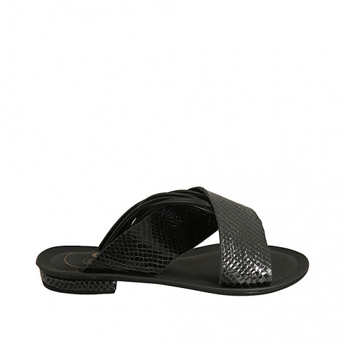 Woman's open mules in black leather and printed patent leather heel 1 - Available sizes:  43