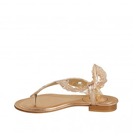 Sandalo infradito da donna con elastico in pelle color rame e pelle stampata bianca e rame tacco 2 - Misure disponibili: 42 2