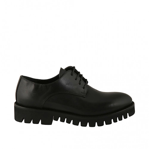 Chaussure à lacets derby pour femmes en cuir noir talon 3 - Pointures disponibles:  43