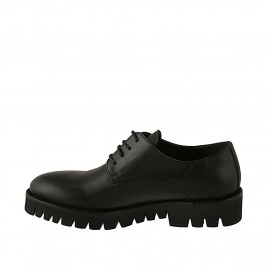 Chaussure à lacets derby pour femmes en cuir noir talon 3 - Pointures disponibles:  43 2