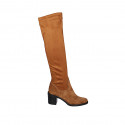 Botas para mujer en gamuza y material elastico cognac tacon 6 - Tallas disponibles:  42