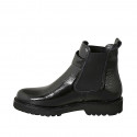 Woman's ankle boot with elastic bands and buckle in black patent leather heel 3 - Available sizes:  32
