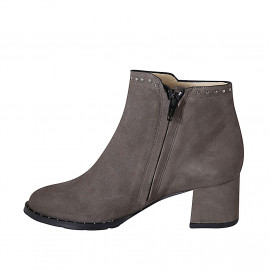 Bottines pour femmes avec fermeture éclair et goujons en daim gris talon 5 - Pointures disponibles:  44 2