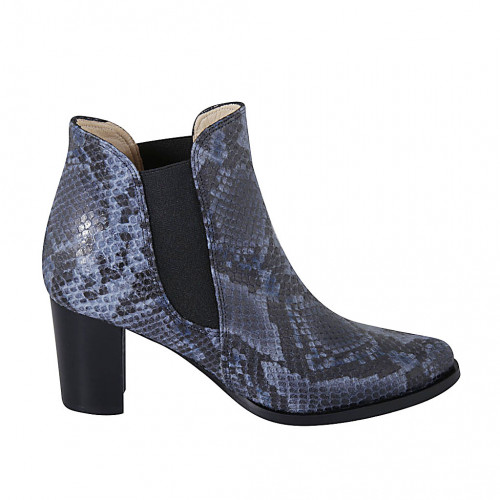 Stivaletto a punta da donna con elastici in pelle stampata blu tacco 7 - Misure disponibili: 43