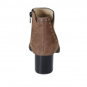 Woman's pointy ankle boot with zipper and studs in brown suede heel 5 - Available sizes:  42