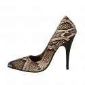 Women's pump shoe in brown and beige printed leather heel 11 - Available sizes:  31