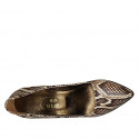 Zapato de salon para mujer en piel estampada marron y beis tacon 11 - Tallas disponibles:  31