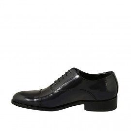 Men's elegant laced oxford shoe with captoe in blue brush-off leather - Available sizes:  36, 47, 50 2