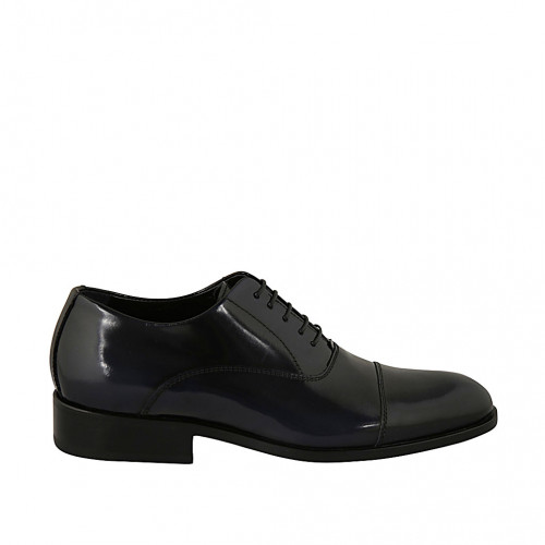 Zapato oxford elegante con cordones y puntera para hombre en piel cepillada azul - Tallas disponibles:  36, 47, 50
