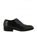 Men's elegant laced oxford shoe with captoe in blue brush-off leather - Available sizes:  36, 47, 50