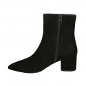 Woman's pointy ankle boot with zipper in black suede block heel 6 - Available sizes:  42