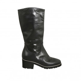 Woman's boot in black-colored leather with zipper heel 5 - Available sizes:  43