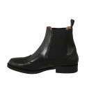Bottines avec elastiques et bout Brogue pour femmes en cuir noir talon 3 - Pointures disponibles:  32