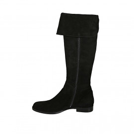 Woman's boot with turnover and zipper in black suede heel 3 - Available sizes:  33 2