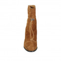 Woman's laced paperbag ankle boot in cognac brown suede heel 8 - Available sizes:  42, 43