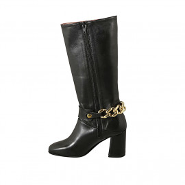 Woman's boot in black leather with zipper and chain heel 7 - Available sizes:  32, 43 2