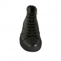 Men's laced casual shoe with zipper and removable insole in black leather and suede - Available sizes:  47