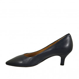 Pointy pump in blue leather heel 5 - Available sizes:  31 2
