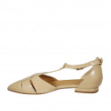 Escarpin ouvert à bout pointu pour femmes avec courroie en cuir verni beige talon 2 - Pointures disponibles:  42
