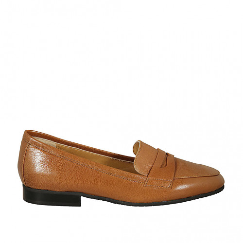 Mocassin pour femmes en cuir cognac talon 3 - Pointures disponibles:  44, 45