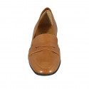 Woman's loafer in cognac brown leather heel 3 - Available sizes:  44, 45