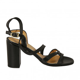 Woman's sandal with strap in black leather heel 8 - Available sizes:  42