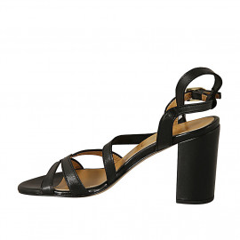 Sandale pour femmes en cuir noir avec courroie talon 8 - Pointures disponibles:  42 2