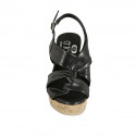 Woman's sandal in black leather with platform and wedge heel 9 - Available sizes:  42, 43