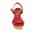 Woman's sandal with strap, platform and knot in red leather wedge heel 9 - Available sizes:  43