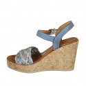 Sandale pour femmes en cuir et cuir tressé bleu gris et gris avec courroie et plateforme talon compensé 9 - Pointures disponibles:  42, 43