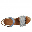 Woman's sandal in blue grey and grey leather and braided leather with strap and platform wedge heel 9 - Available sizes:  42, 43