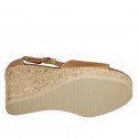 Woman's open shoe with strap and platform in cognac brown leather wedge heel 9 - Available sizes:  43