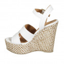 Sandalo da donna con cinturino e plateau in pelle bianca con zeppa intrecciata 12 - Misure disponibili: 43