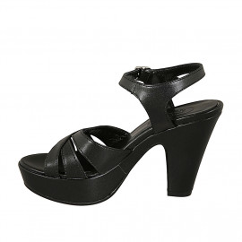 Sandale pour femmes avec courroie en cuir noir avec plateforme et talon 10 - Pointures disponibles:  42 2