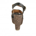 Sandale pour femmes avec courroie et plateforme en cuir noir avec talon compensé tressé 12 - Pointures disponibles:  43