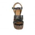 Woman's strap platform sandal in black leather with braided wedge heel 12 - Available sizes:  43