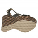 Woman's strap platform sandal in black leather with braided wedge heel 12 - Available sizes:  43
