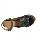 Woman's strap platform sandal in black leather with braided wedge heel 12 - Available sizes:  43