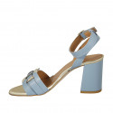 Woman's sandal with ankle strap in light blue and platinum leather heel 8 - Available sizes:  43